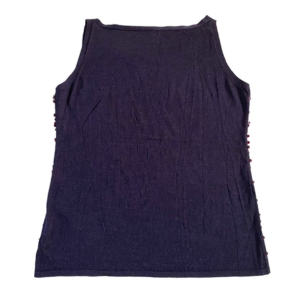 EILEEN FISHER 100% BLACK MERINO WOOL & PURPLE SEQUIN TOP SIZE LARGE - Picture 2 of 16